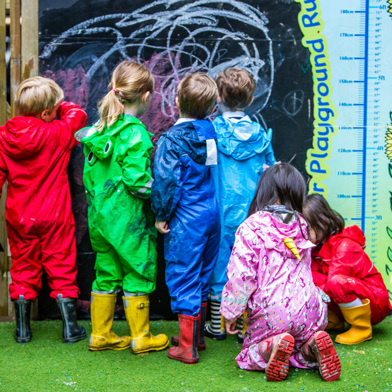 students using chalk